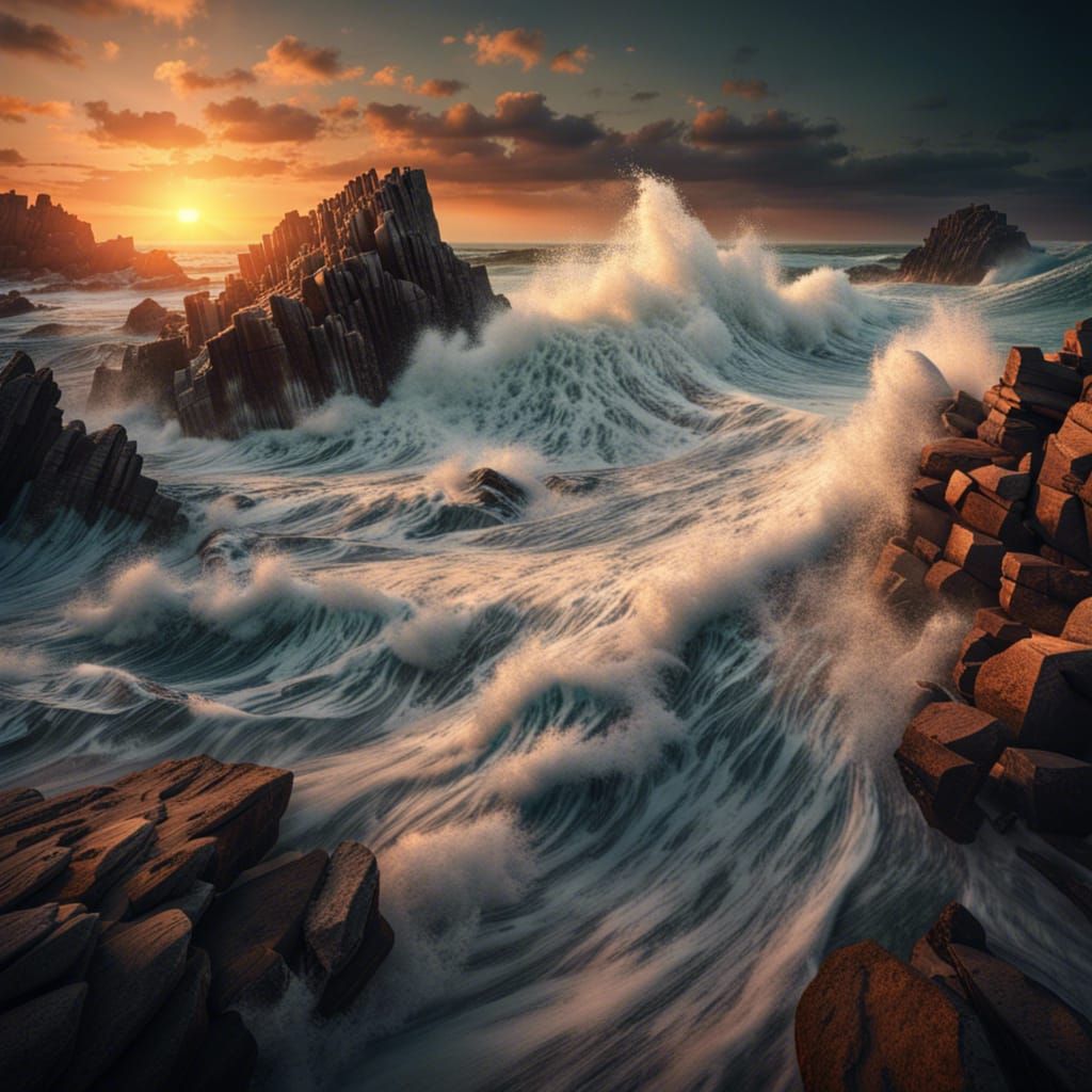 Dramatic Rocky Shoreline Sunset in 8k Resolution