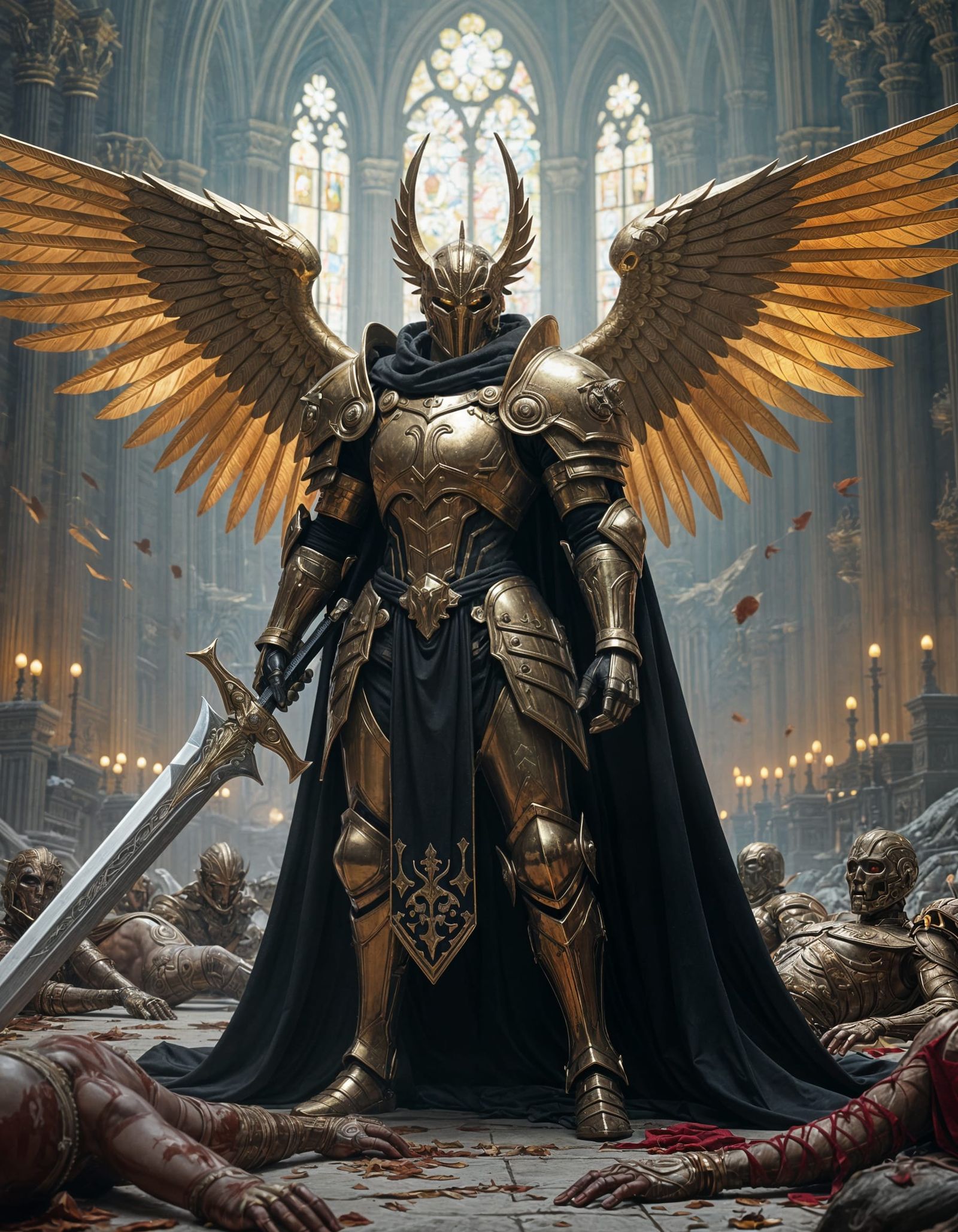 Cyborg Paladin Portrait in Golden Armor