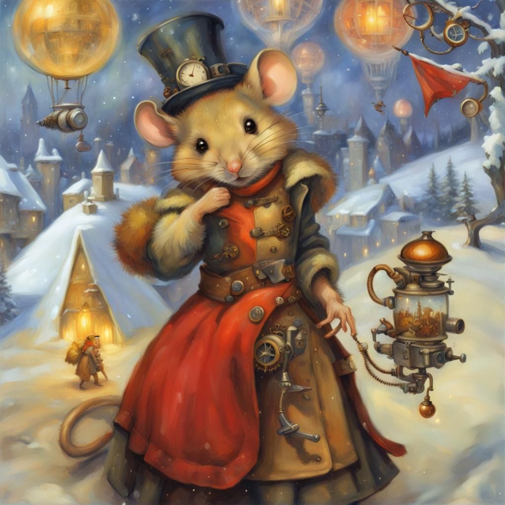Steampunk Mouse in Winter Fantasy Fairycore