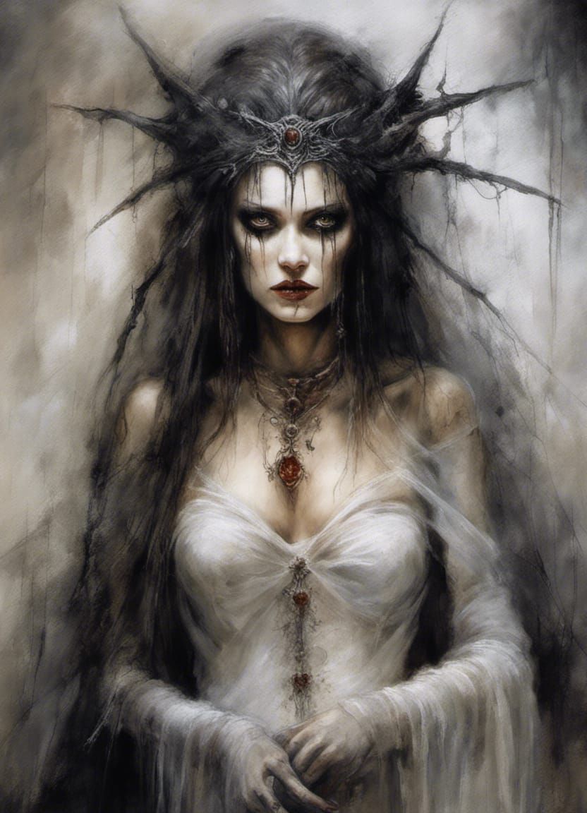 Sinister Bride: Macabre Oil Painting in Luis Royo Style