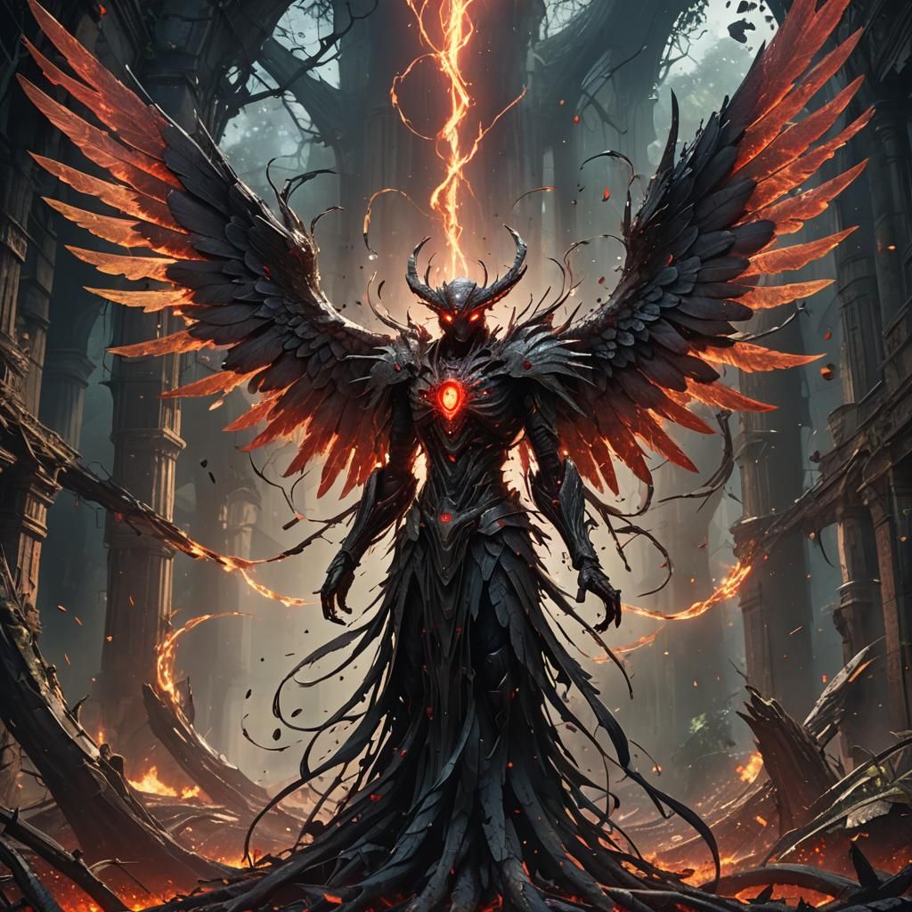 Corrupted Angel with Energy Vortex, Digital Art