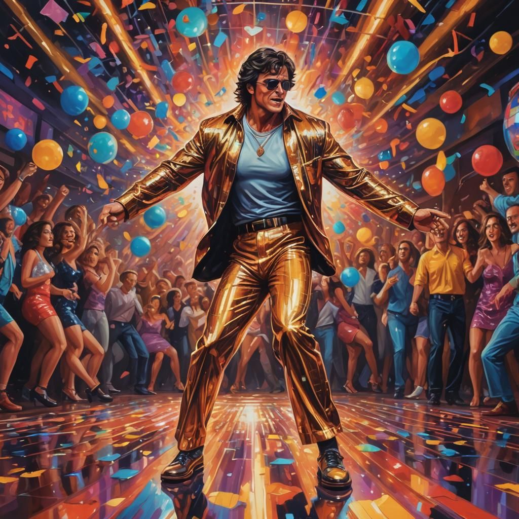 Cartoon Sylvester Stallone Disco Dance in Oil Painting Style