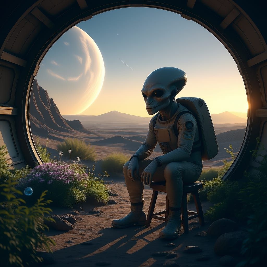 Astronaut Tends Alien Garden on Mars