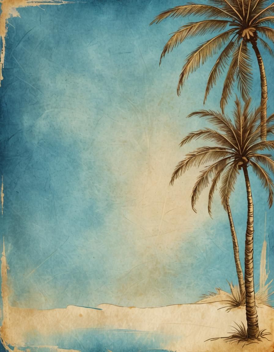 Ancient Parchment Page with Palm Tree Illustration