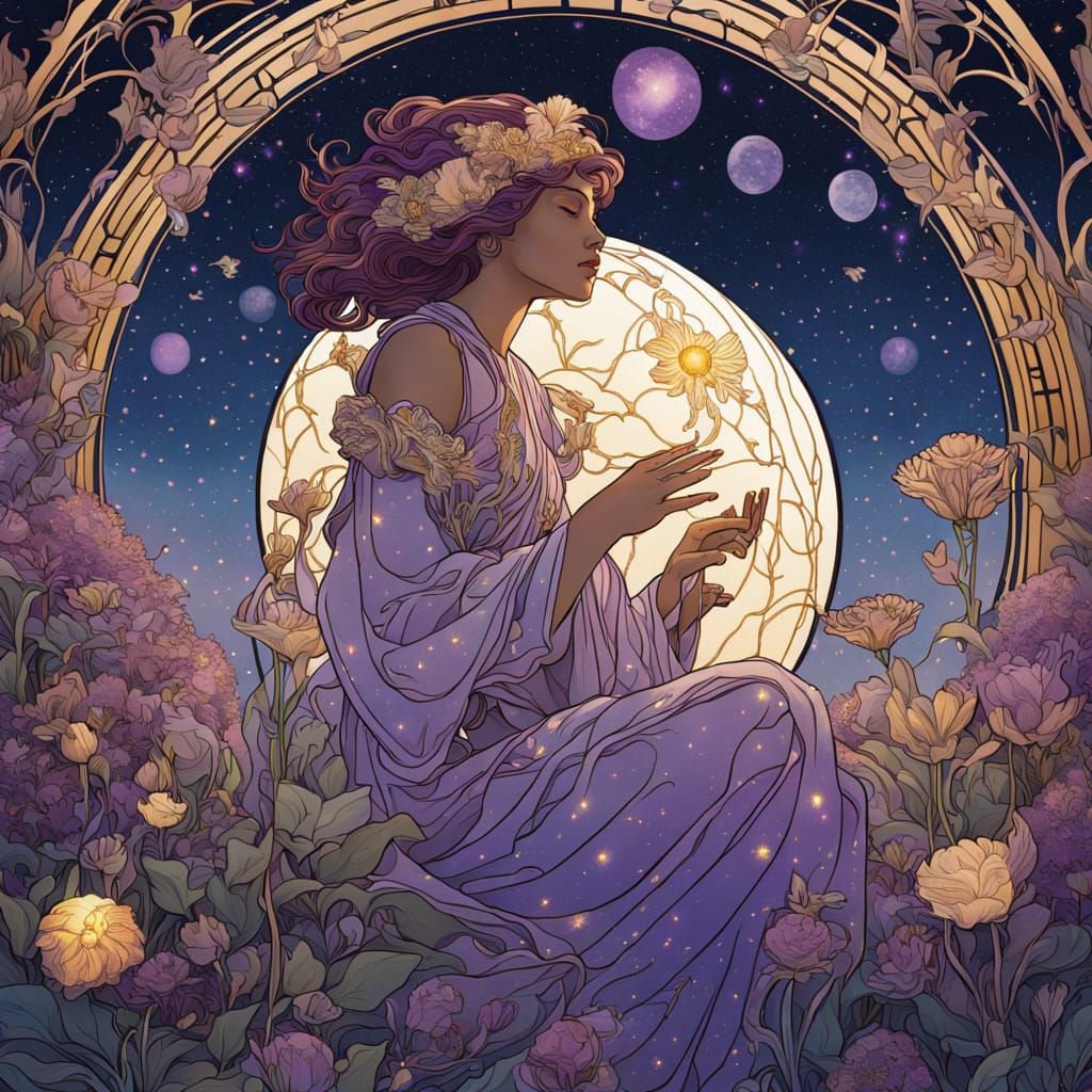 Celestial Gardener in Art Nouveau Style