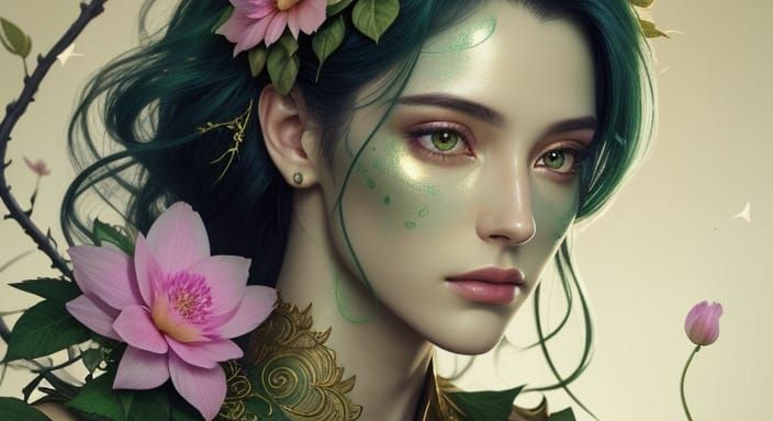 Androgynous Person with Flowers: Concept Art