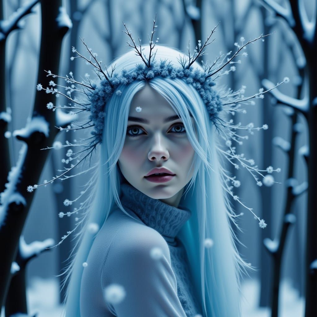 <lora:Frost:1.0> Infrared blue tinted cyan  black and white photography, Portrait of a fairy woman with dragonfly  wings...