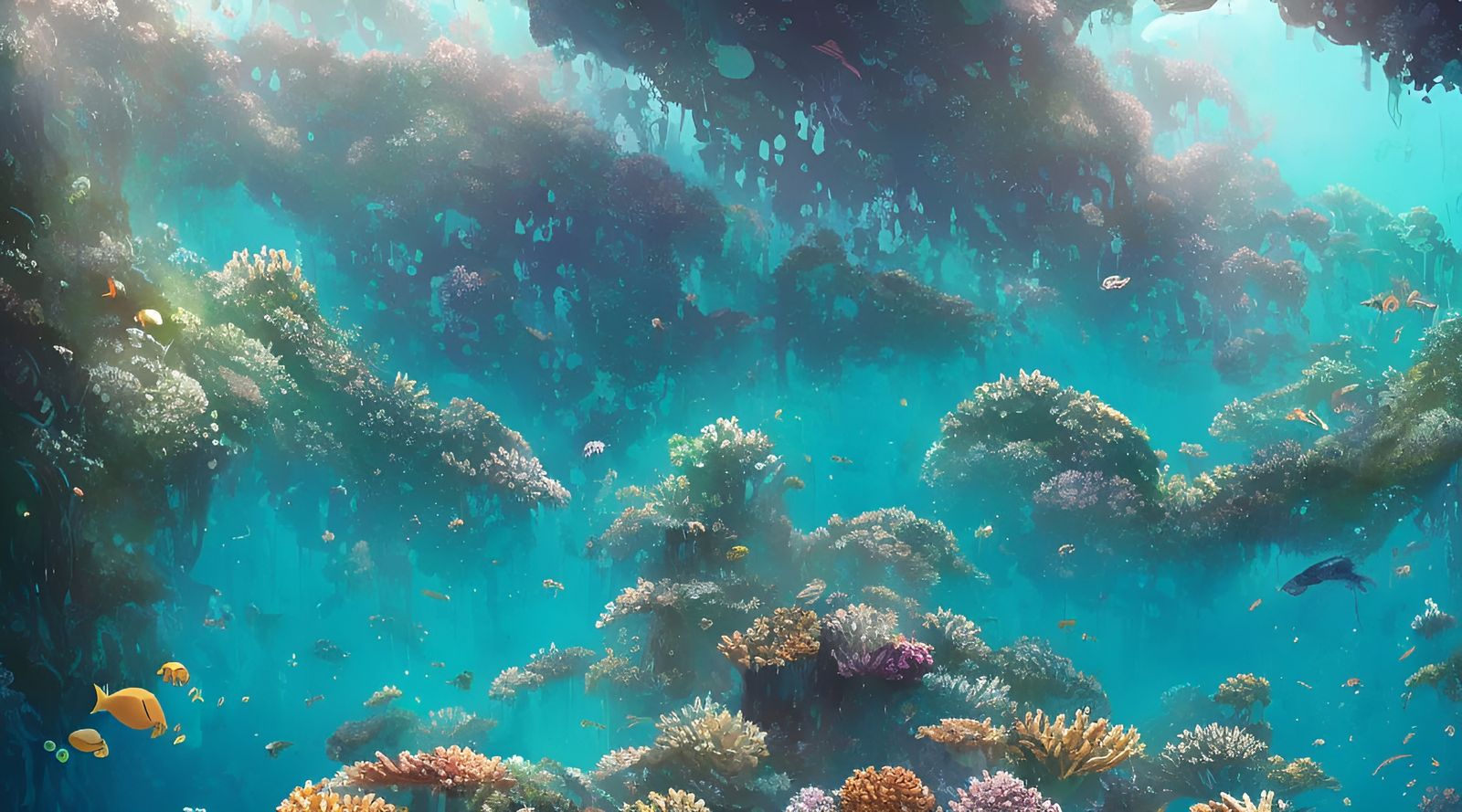 Vibrant Underwater Reef Scene with God Rays