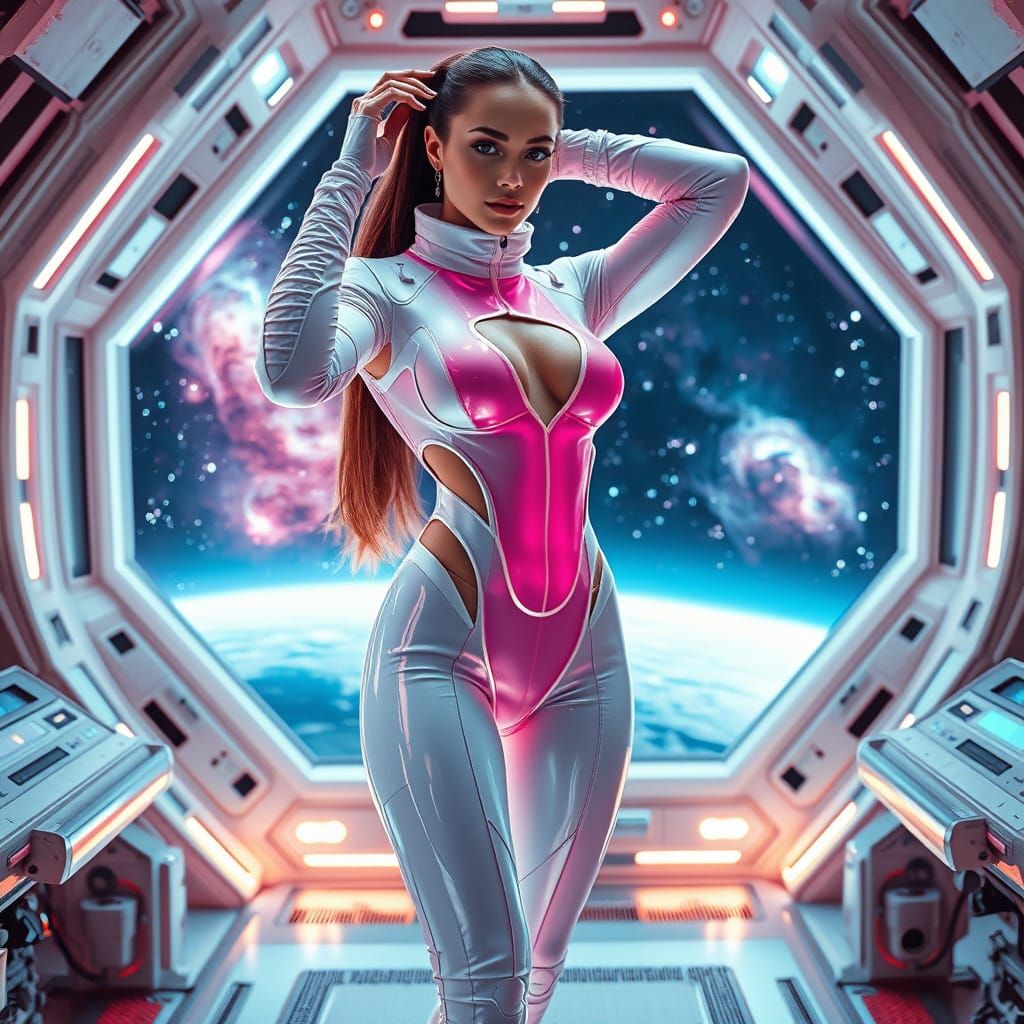 Futuristic Female Astronaut in Advanced Spacesuit