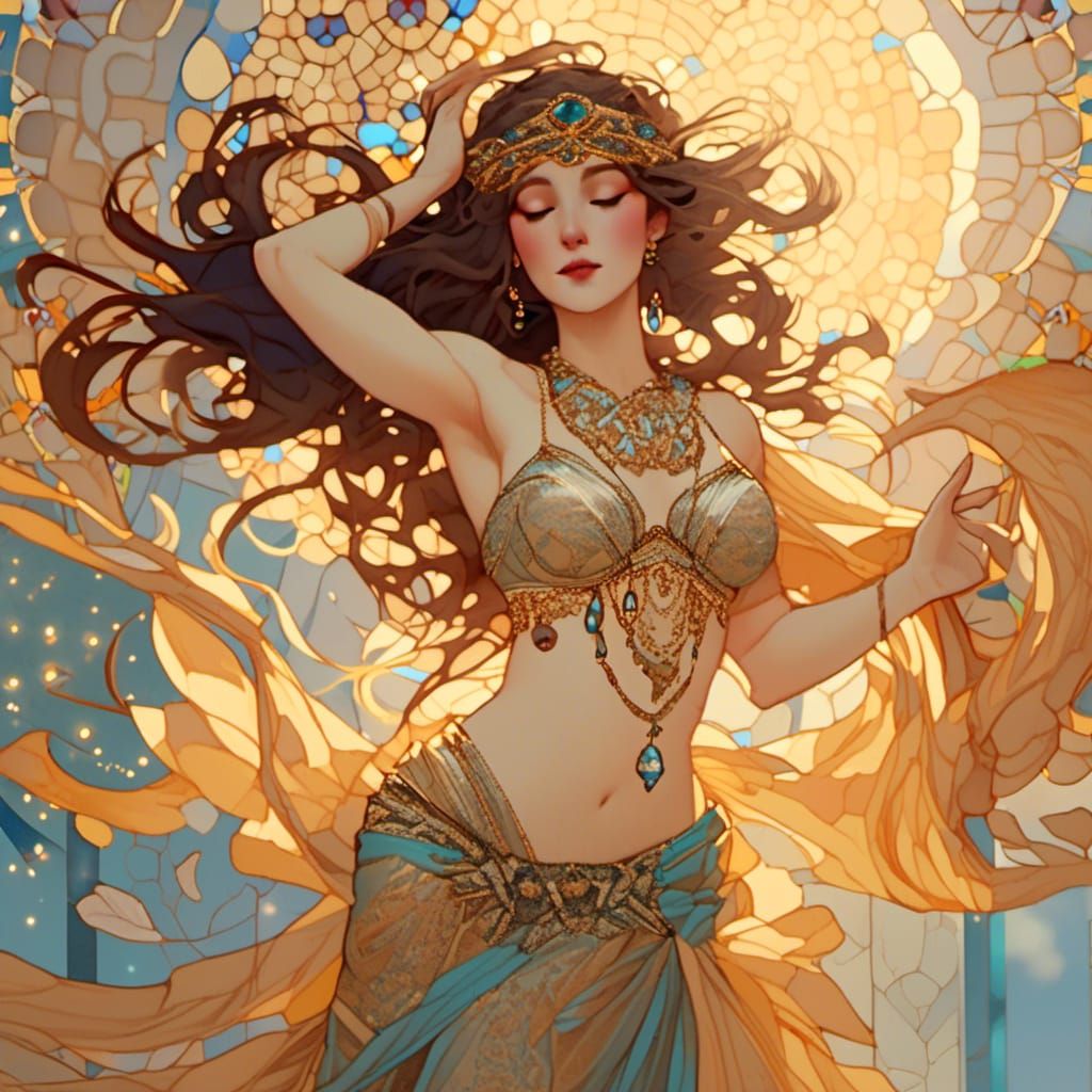 dancing belly dancer, art Nouveau, Alphonse Mucha, Gustav Kl...