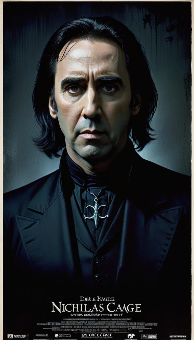 Dark Gothic Nicholas Cage as Snape Vintage Movie Poster