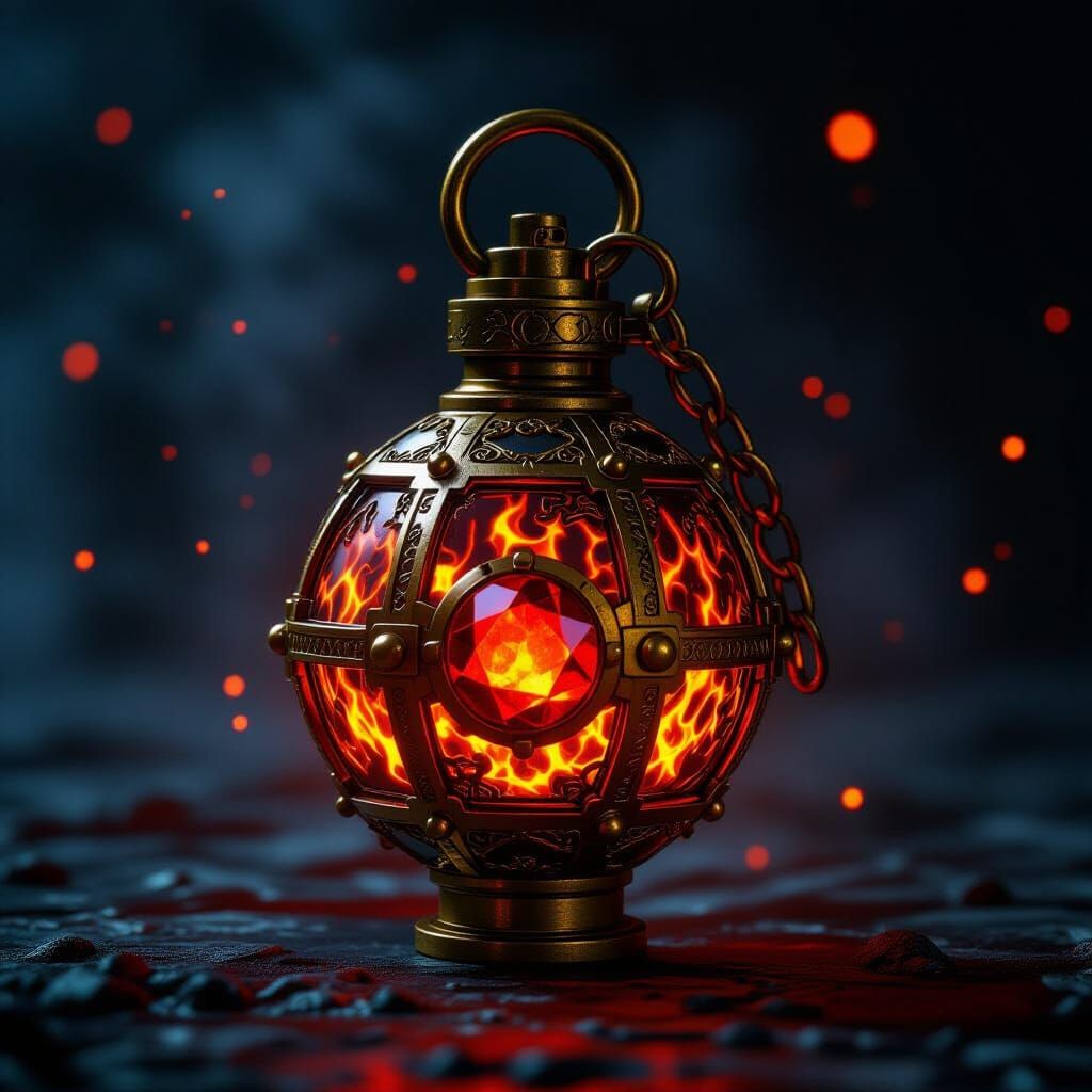 Fantasy Grenade with Fiery Details and Gemstone