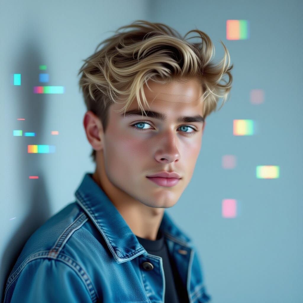 Glitching Portrait of a Young Man in Digital Art Style