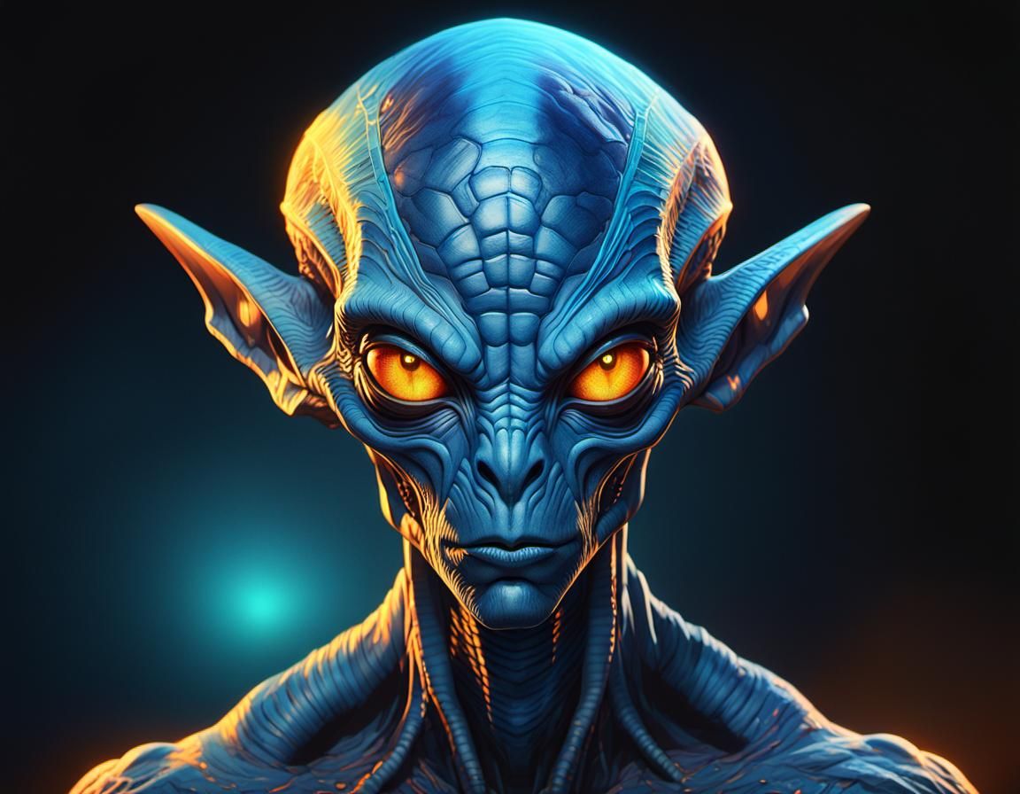 Glowing Blue Alien Portrait in Digital Art Style