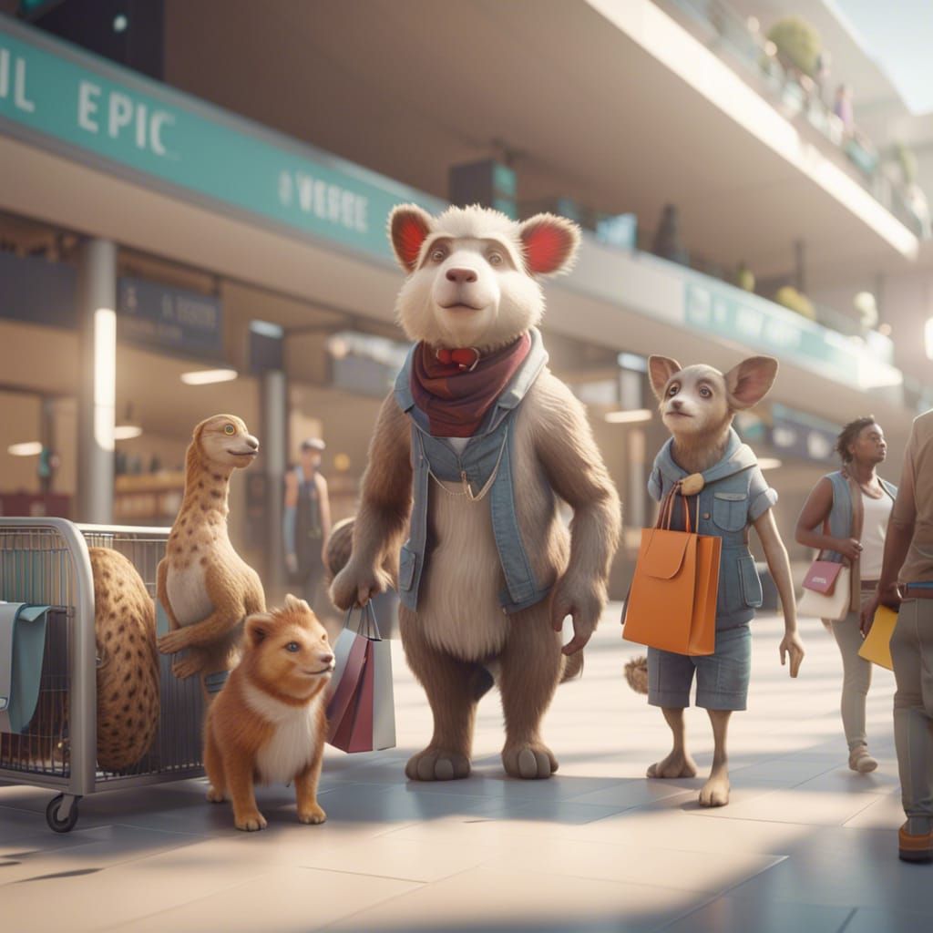 Humanized Animals Shopping at Mall: 3D Game Graphics