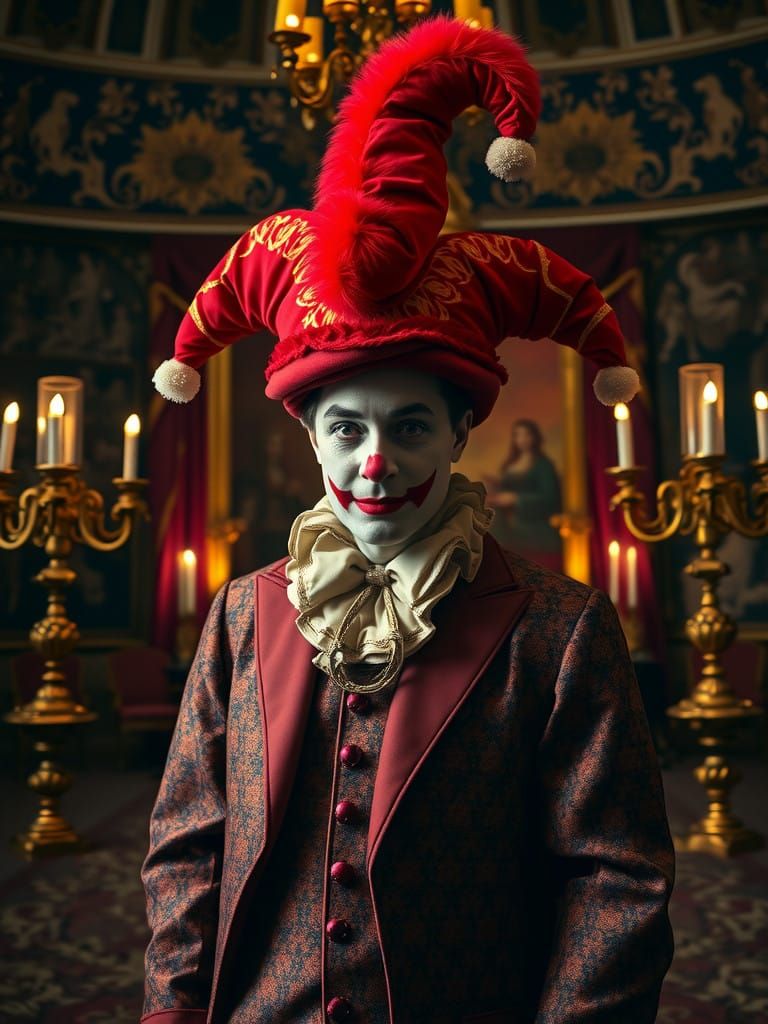 Majestic Court Jester in Lavish Throne Room