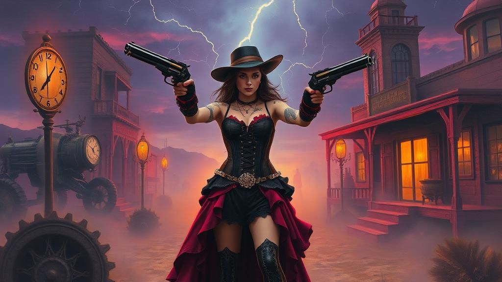 Steampunk Gunslinger Showdown in Noir Photography Style