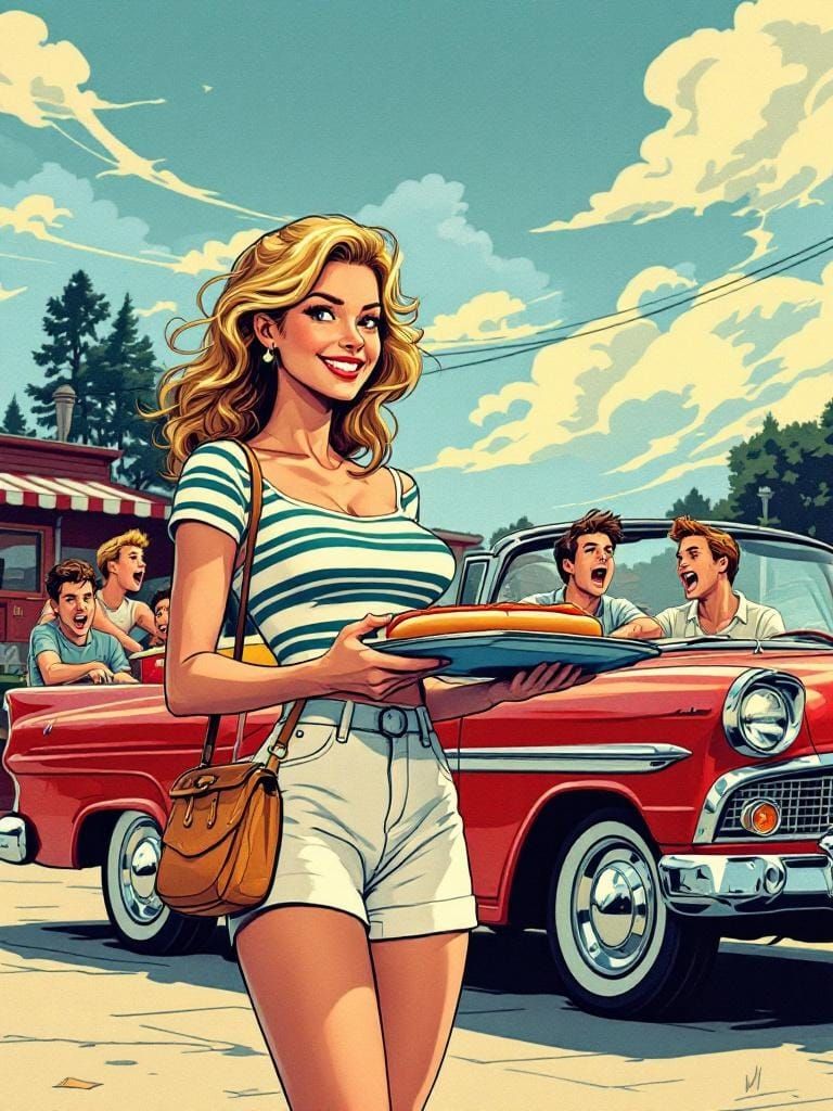 Retro Comic: Hot Dog Girl at the Drive-In