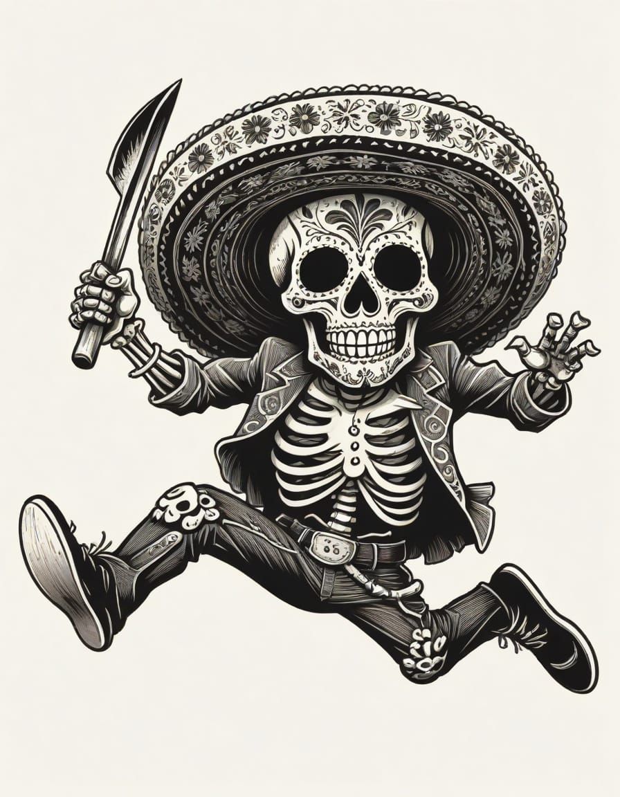 Vibrant Calavera Warrior in Traditional Mexican Folk Art Sty...