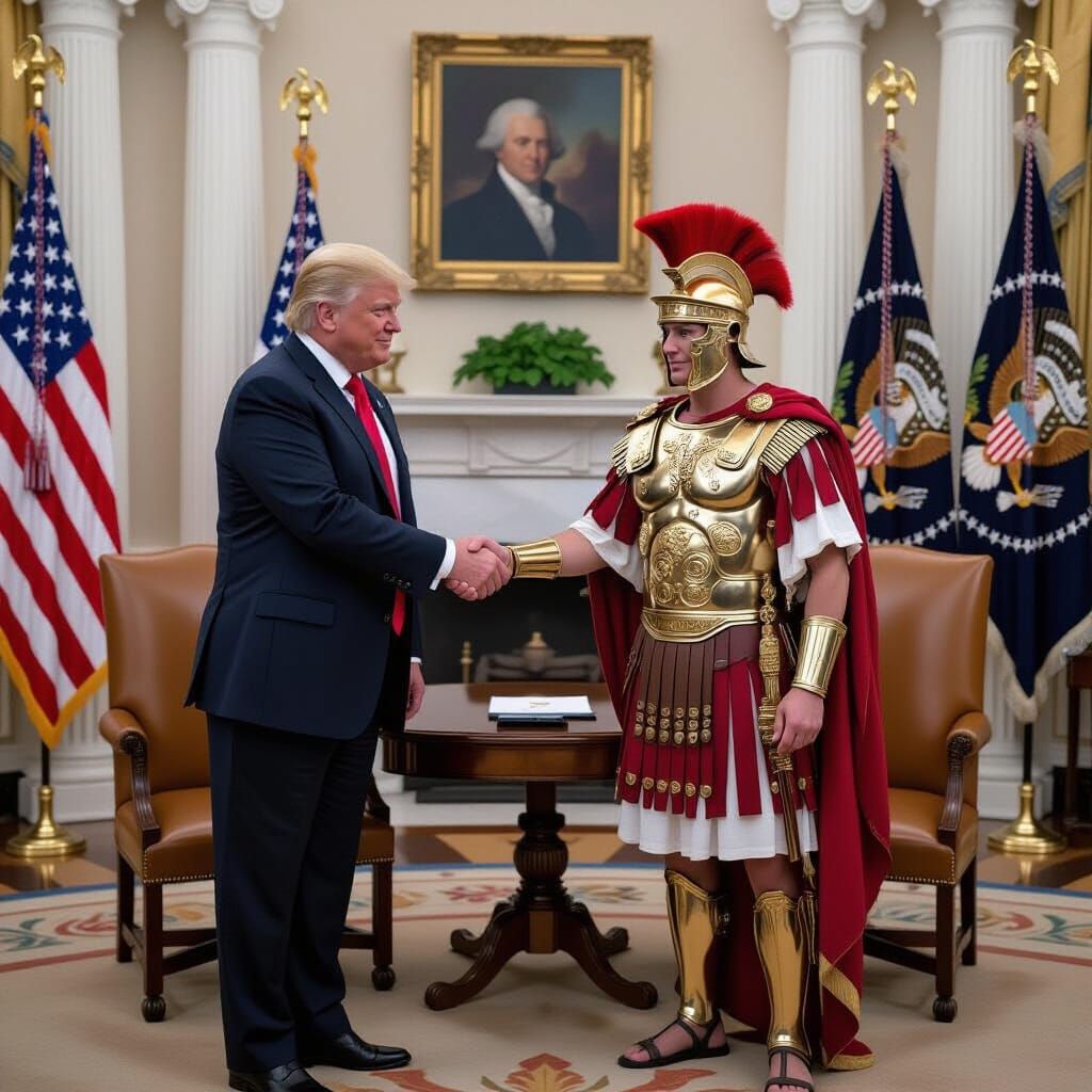 Donald Trump and Caesar Meeting in the Oval Office