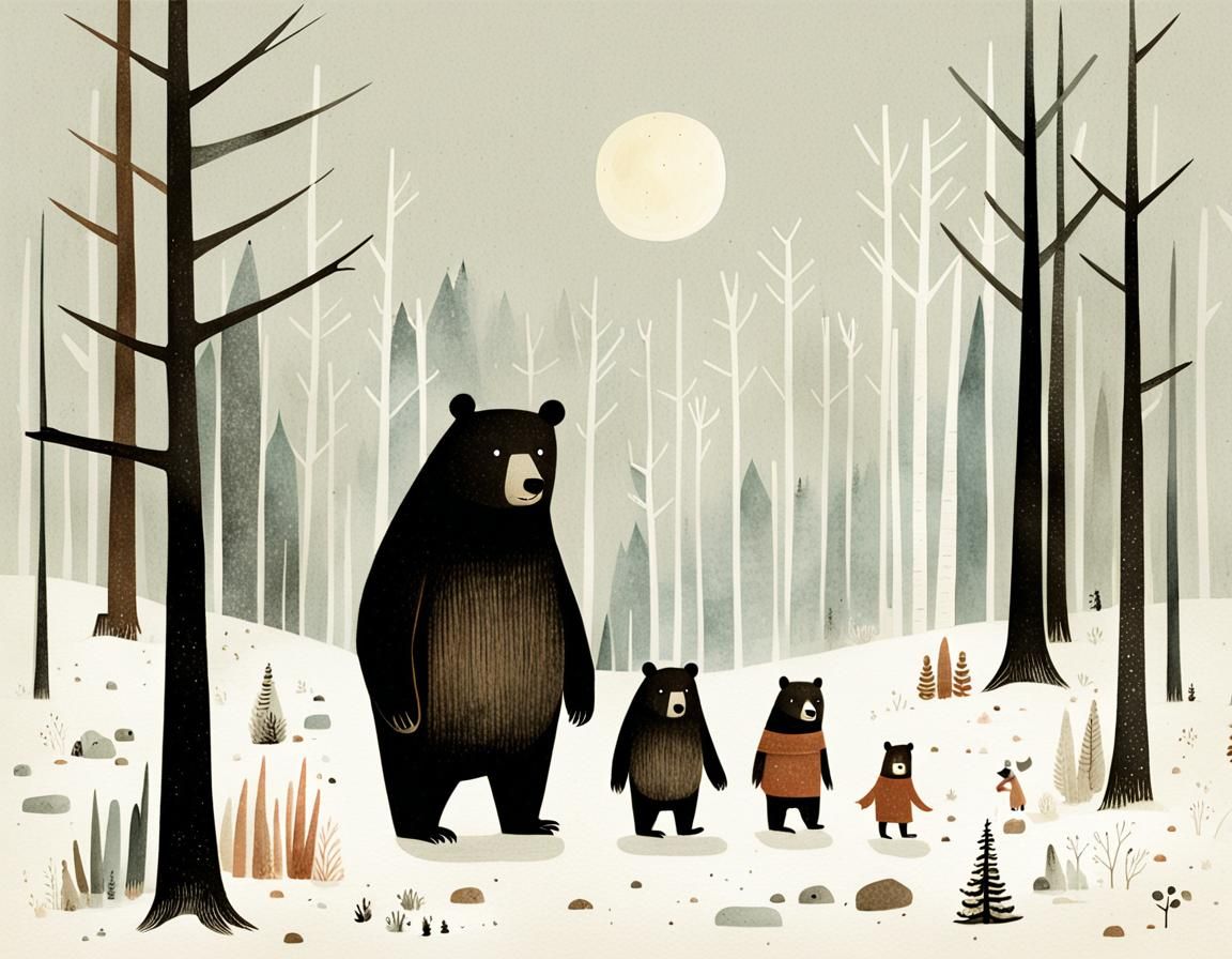 Bear Family Storybook Illustration in Klassen Style