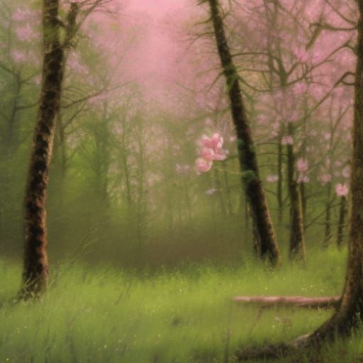 Spring Forest with Glowing Orbs as Oil Painting