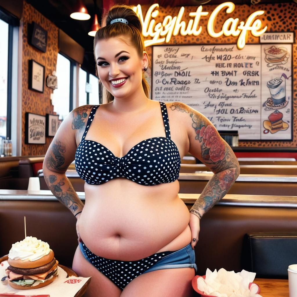 Beautiful Woman with Tattoo in Restaurant