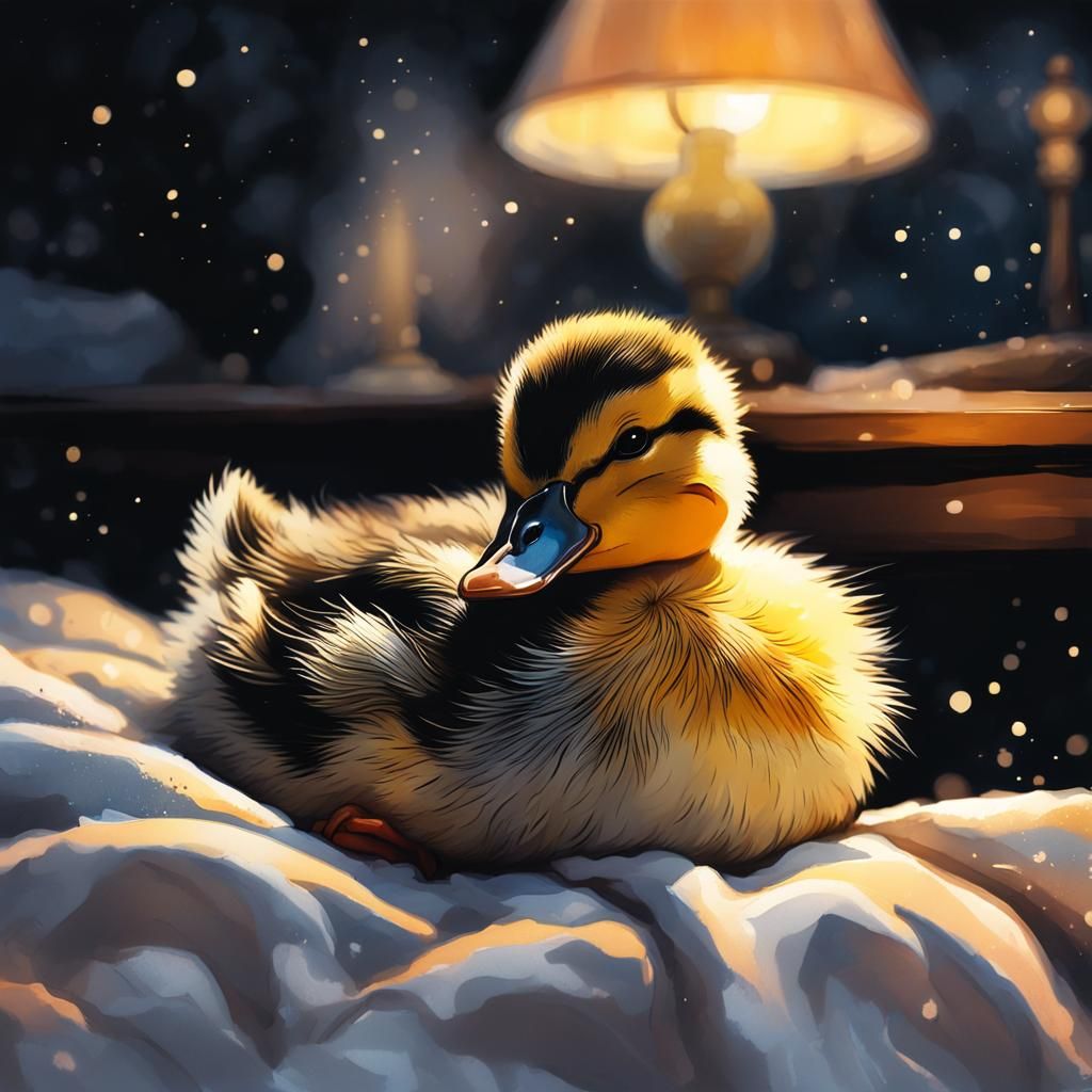 Sleeping Duckling Digital Illustration in Watercolor Style