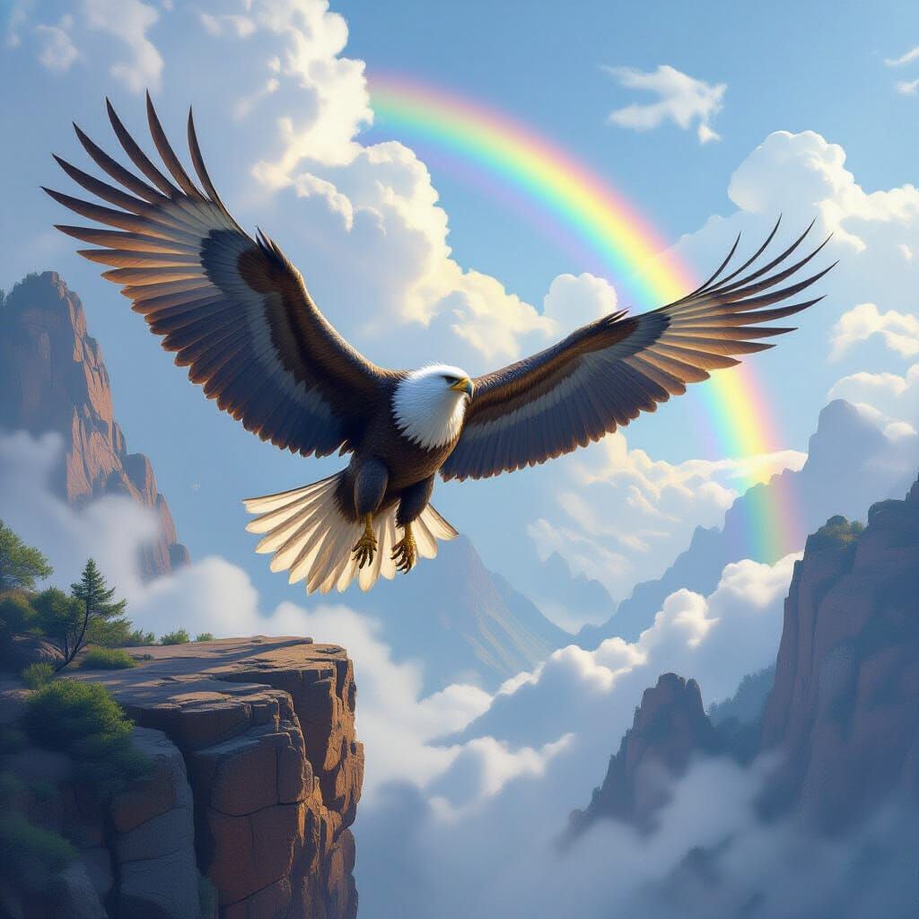 Giant Bird Takes Flight with Rainbow, Paleoart Style