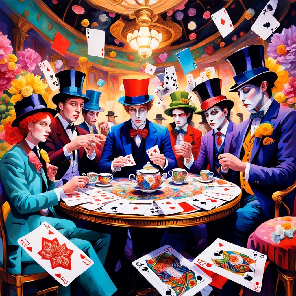 Surreal Tea Party in Dreamlike Oil Painting