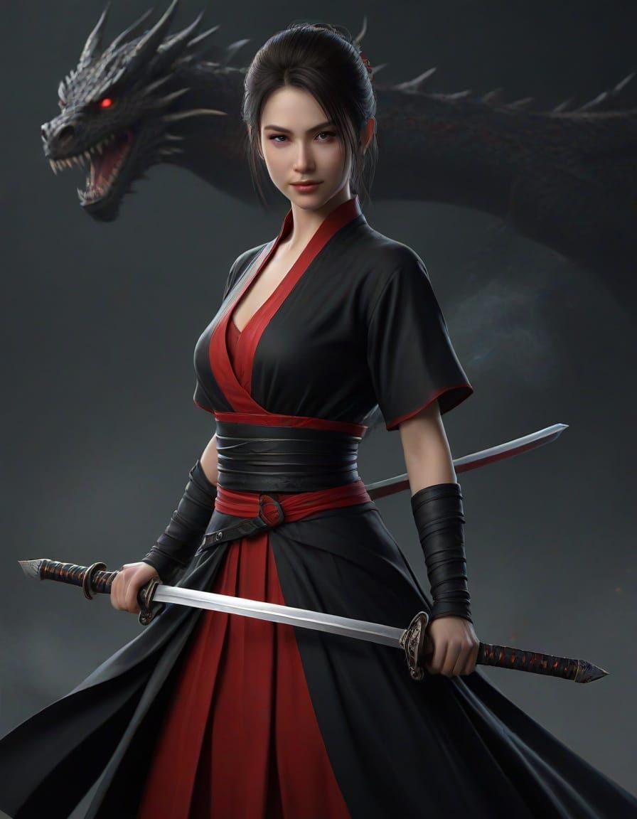 Cyberpunk Female Assassin in Dark, Futuristic Landscape