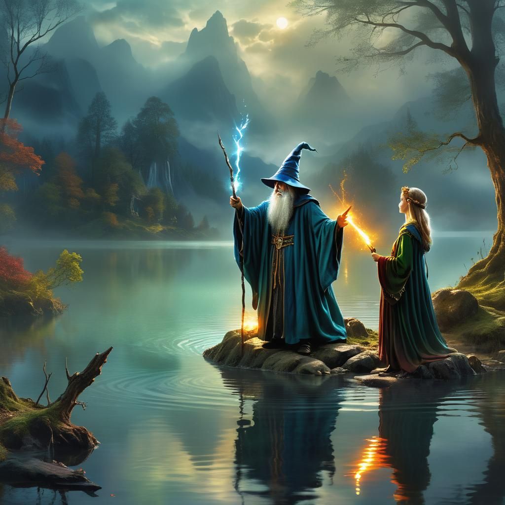 Wizard Summons Lake Fairy in Digital Painting