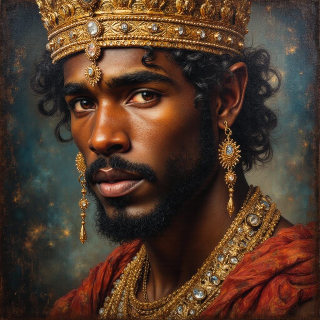 Radiant God King Portrait in Divine Oil Painting