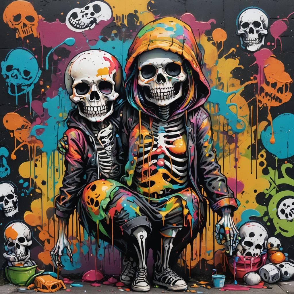 Colorful Graffiti Art of Skeleton Girl