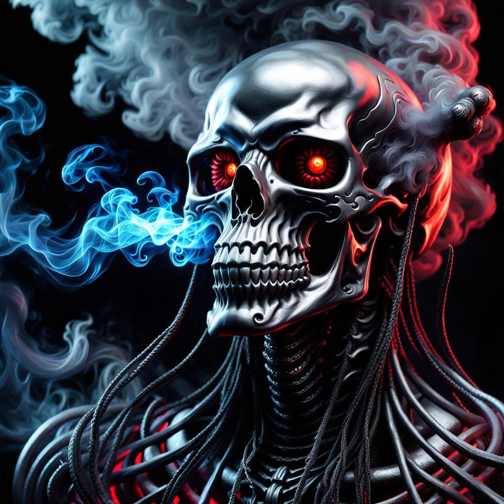 Eldritch Fuming Silver Skull in Dreamcore Style