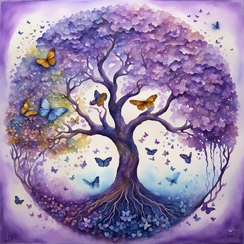 Watercolor Tree of Life Extending Beyond Painting
