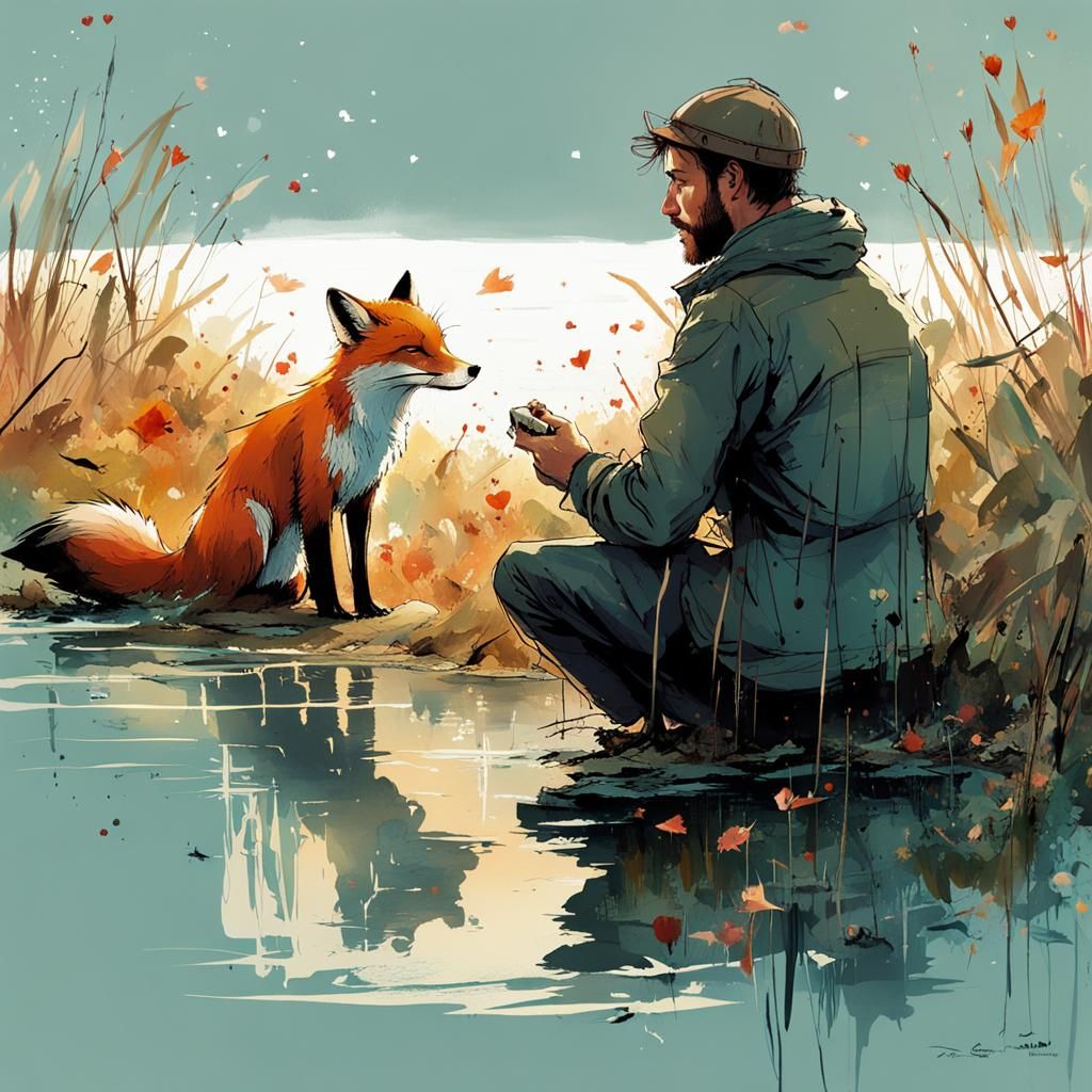 Fox Finds Love: Watercolor Splash Art