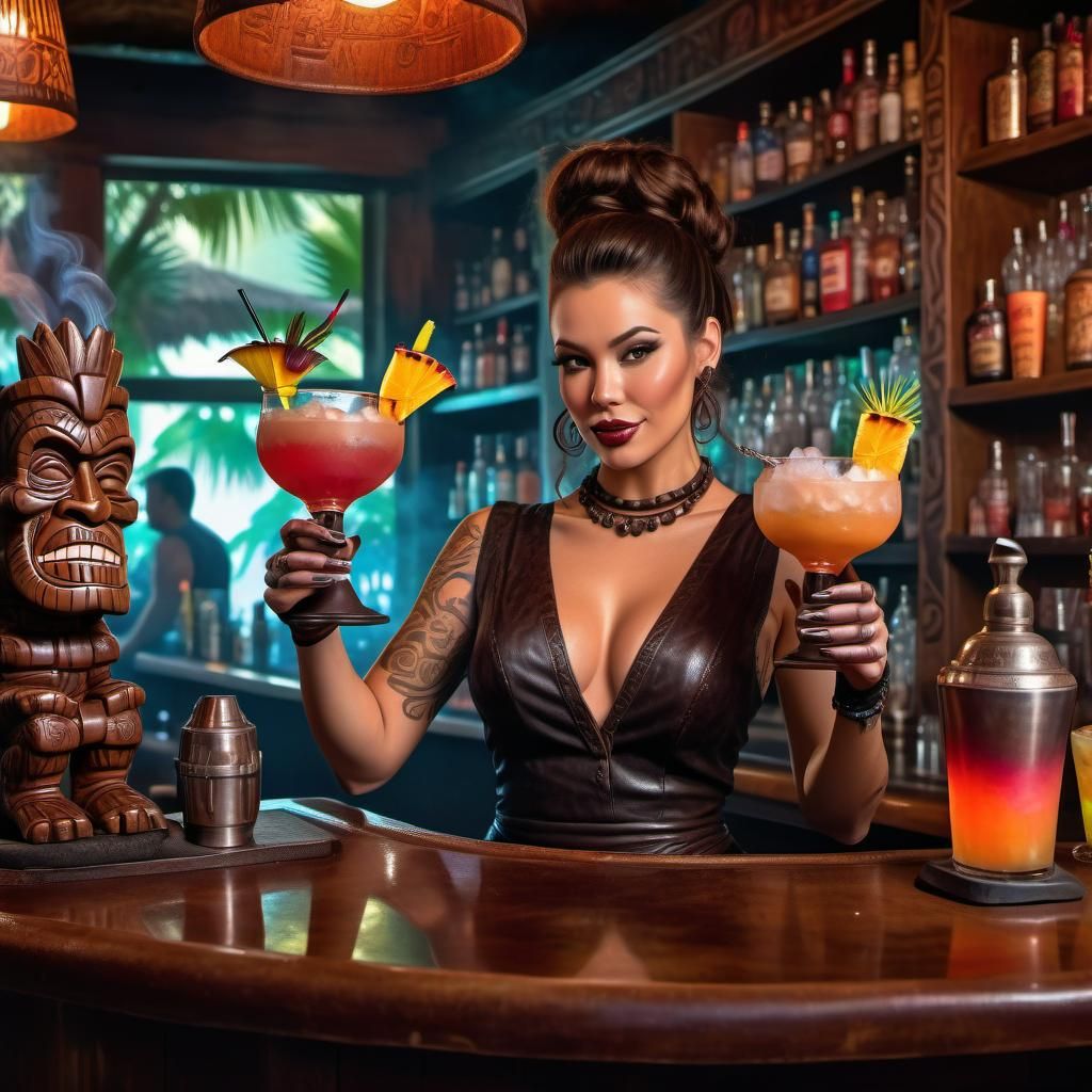 Exotic Cocktails Served by Bartender, Concept Art