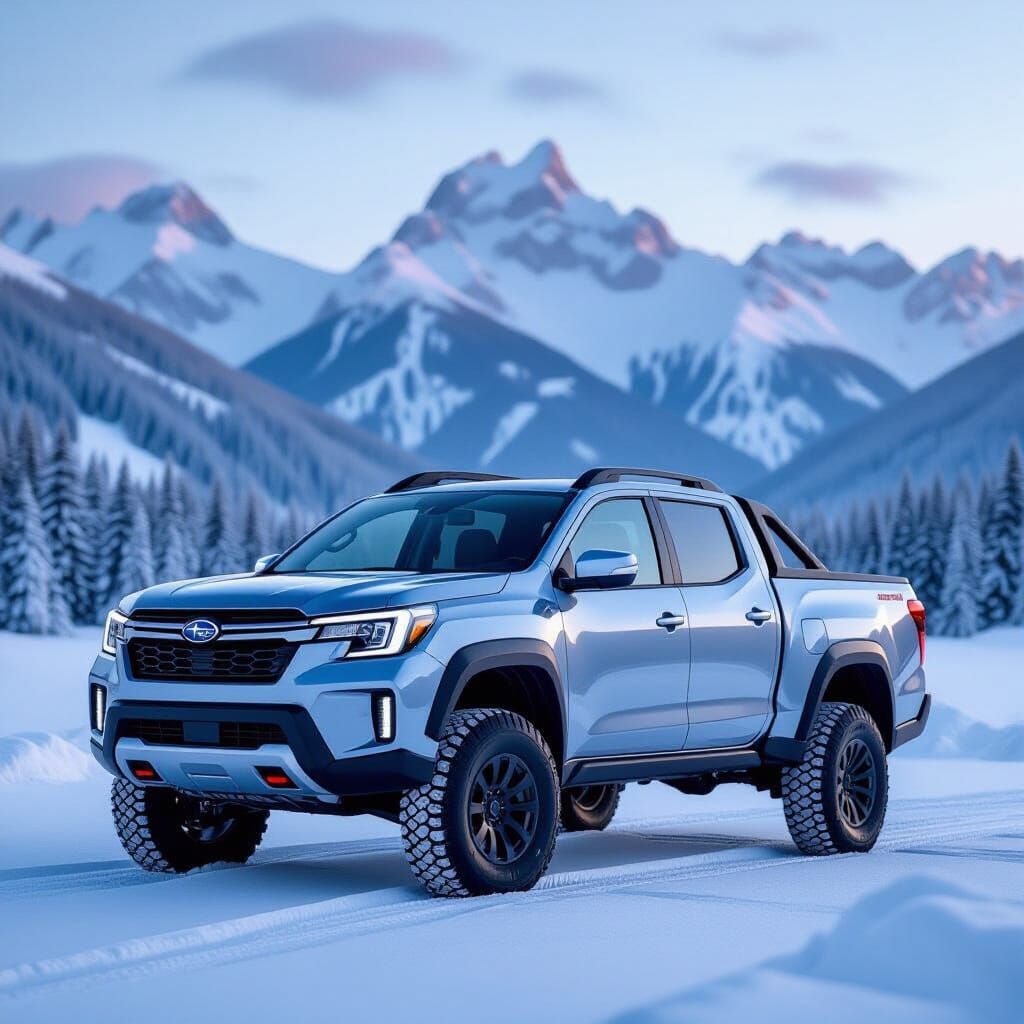 2026 Subaru Baja Concept in Snowy Mountain Landscape