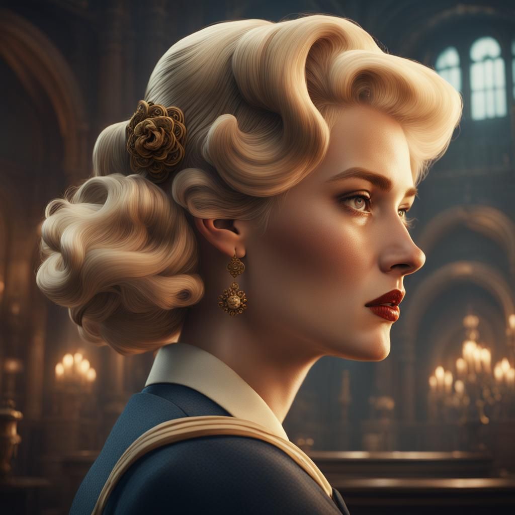 Blonde Woman with 1940s Hairstyle in Detailed Matte Painting