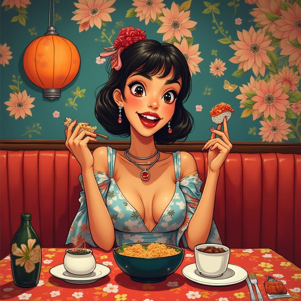 Sushi Feast in a Whimsical Pop Art Restaurant