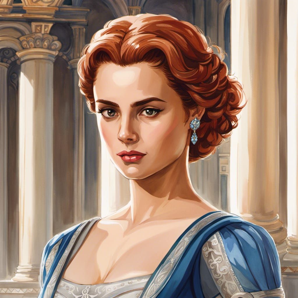 Renaissance Noble Woman Portrait in Watercolor Style