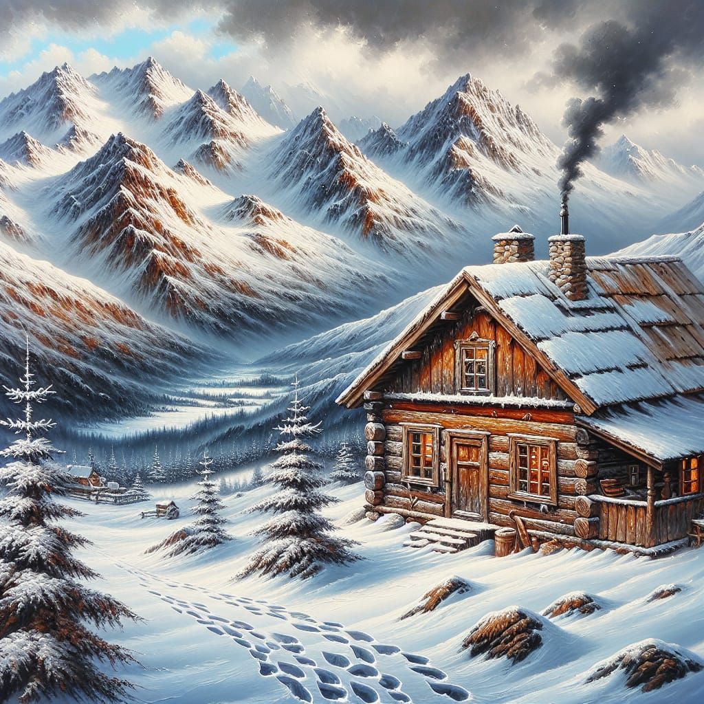 Mountain Cabin in Winter