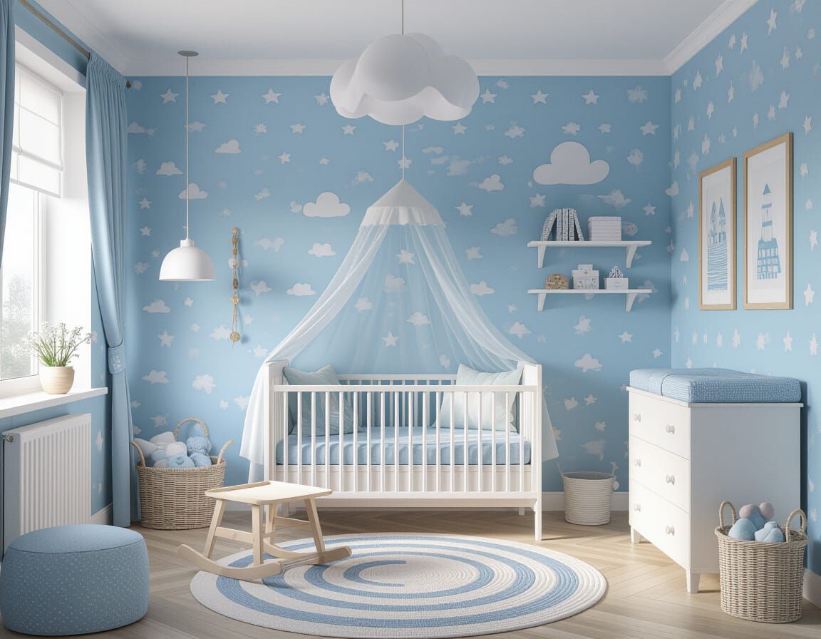 Cozy Blue Nursery With Crib for Baby Boys
