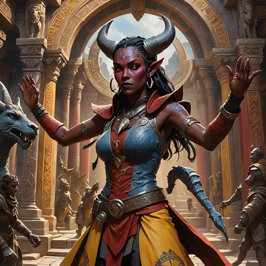 Tiefling Magic Shield in Ancient Temple