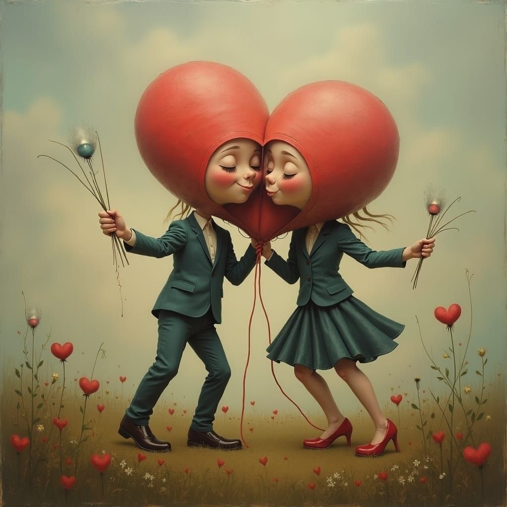 Surreal Lovebombing Painting with Elongated Forms