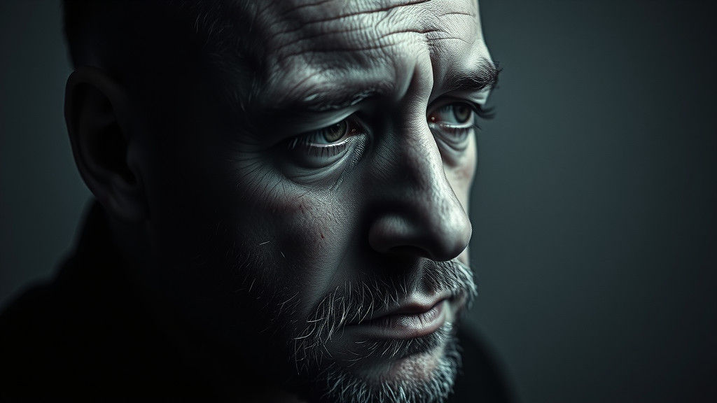 Monochromatic Portrait of Sad Man in Cinematic Style