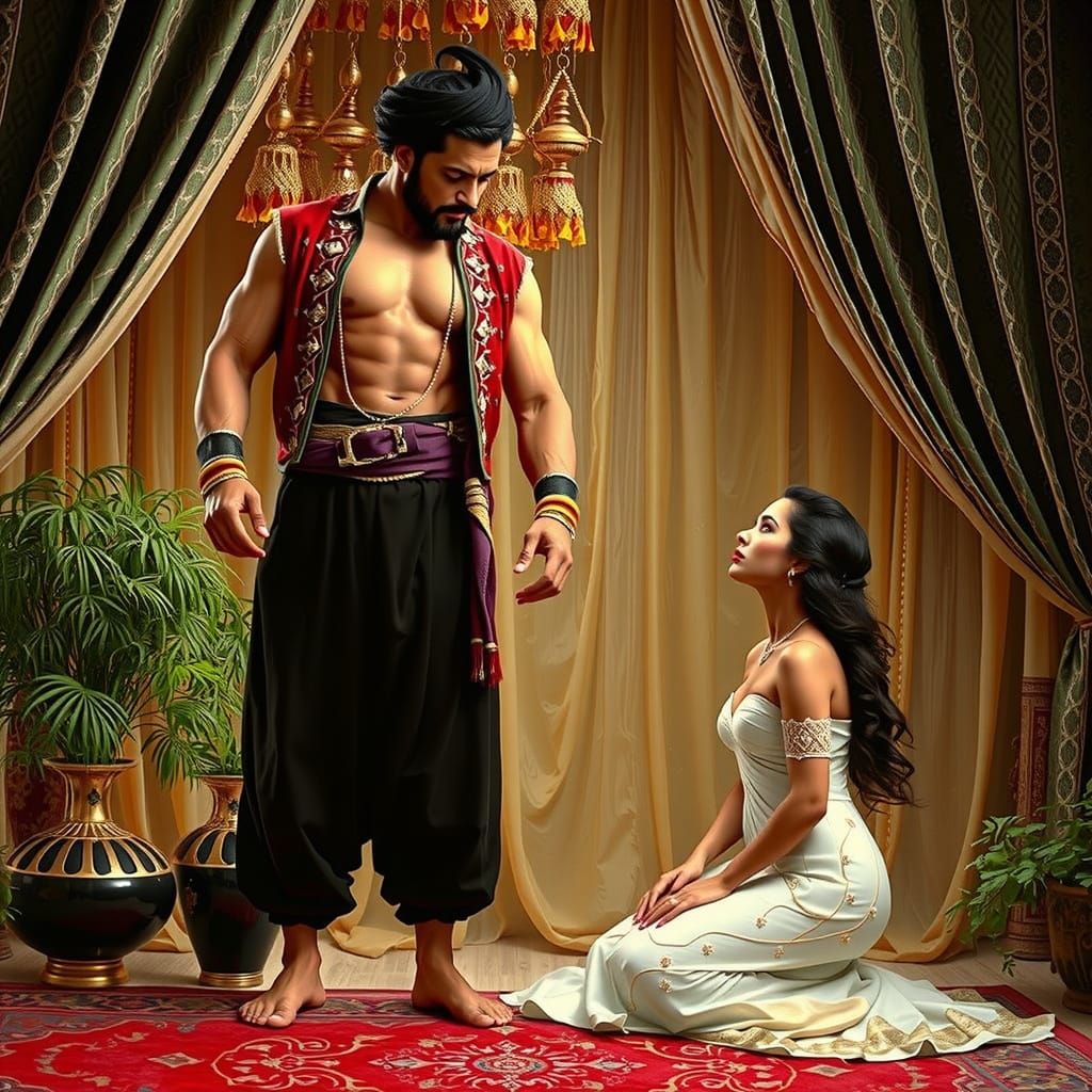 A Beautiful Woman and a Majestic Genie in Luxurious Eastern ...