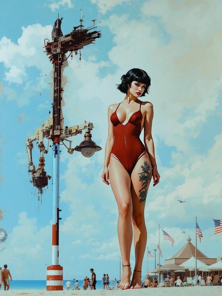 Edgy Woman Posing on Boardwalk in Surreal Style