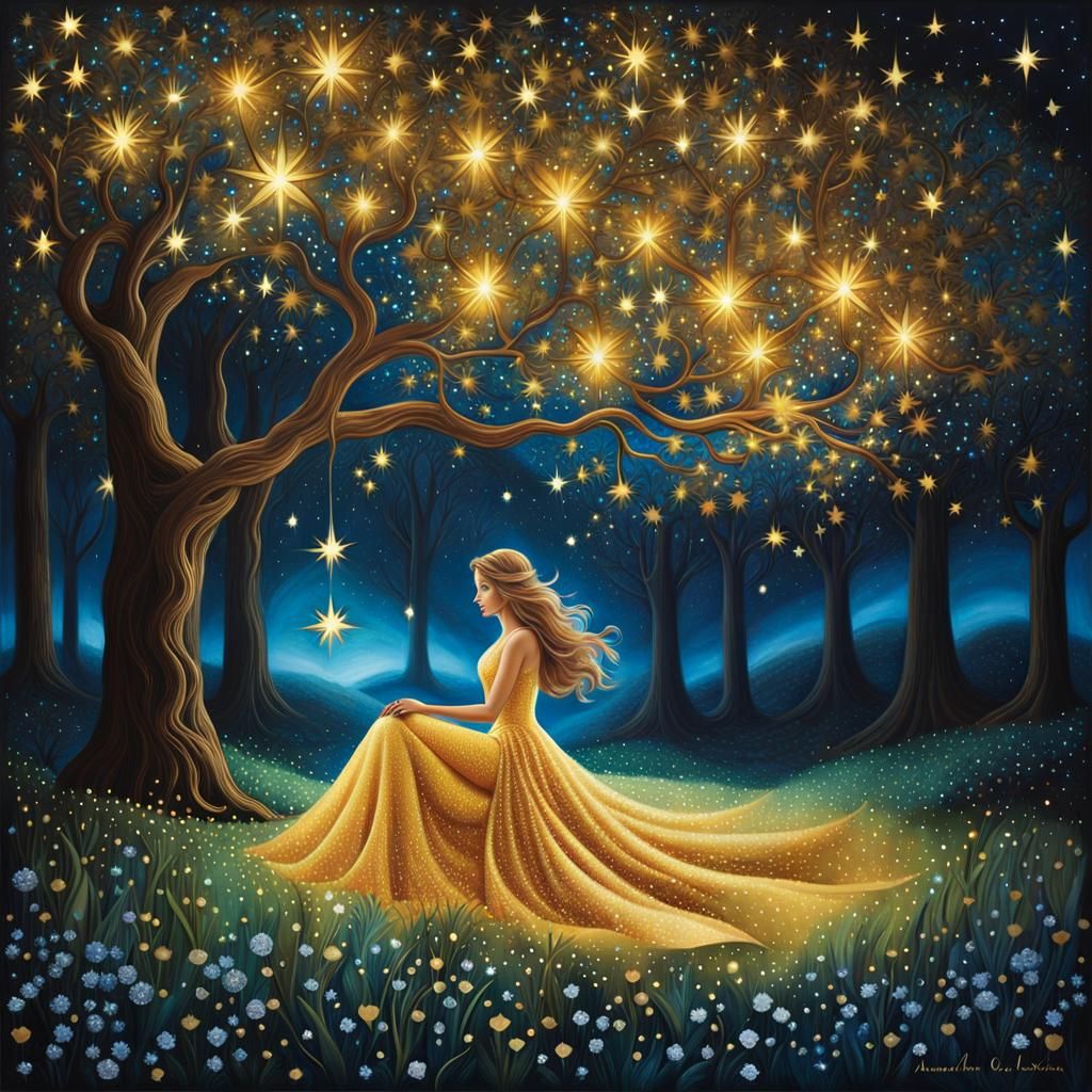 Woman in Iridescent Dress by Enchanted Tree